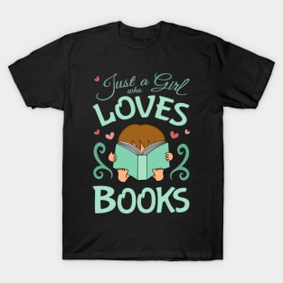 Just a Gilr who Loves Books, Aqua T-Shirt